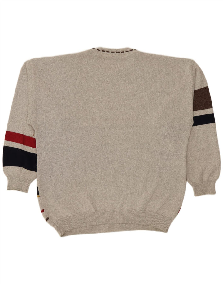 Conte Massimo Jersey de cuello redondo para hombre, talla 2XL, algodón geométrico gris
