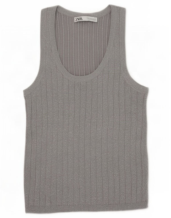 Zara Mujer Chaleco Tank Top UK 40 Gris Medio