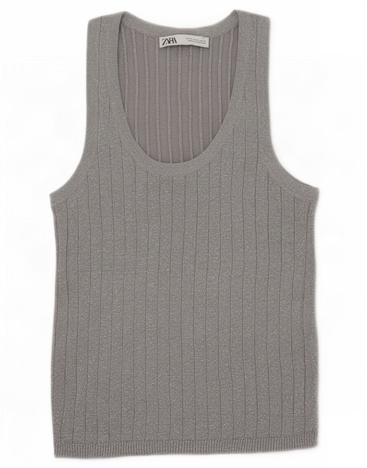 Zara Mujer Chaleco Tank Top UK 40 Gris Medio