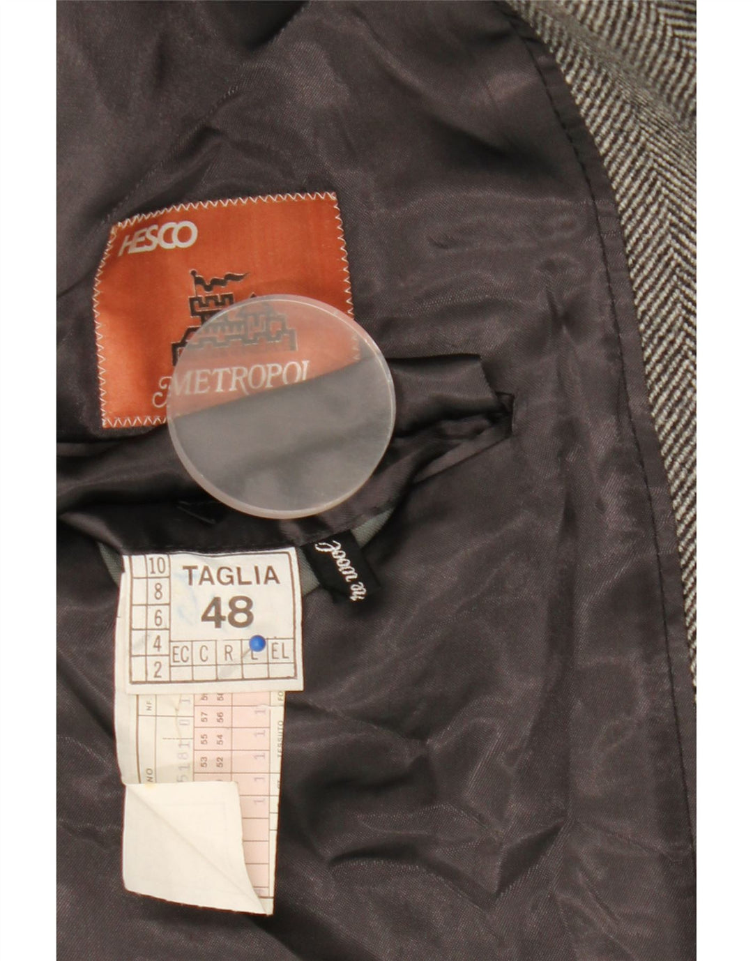 Abrigo vintage para hombre IT 48 Lana de espiga gris medio