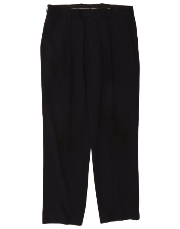 Marks & Spencer Pantalón de traje con pinzas para hombre W34 L31 Poliéster azul marino