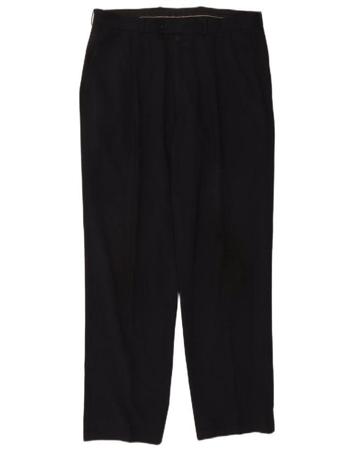 Marks & Spencer Pantalón de traje con pinzas para hombre W34 L31 Poliéster azul marino