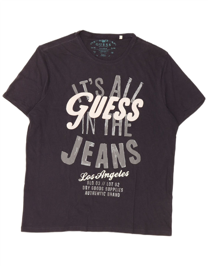 Guess Camiseta Gráfica Hombre Top XL Azul Marino Algodón