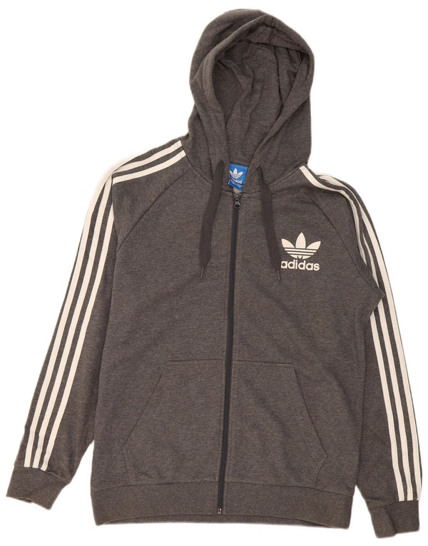 Adidas - Sudadera con capucha y cremallera gráfica para hombre, tamaño grande, algodón gris