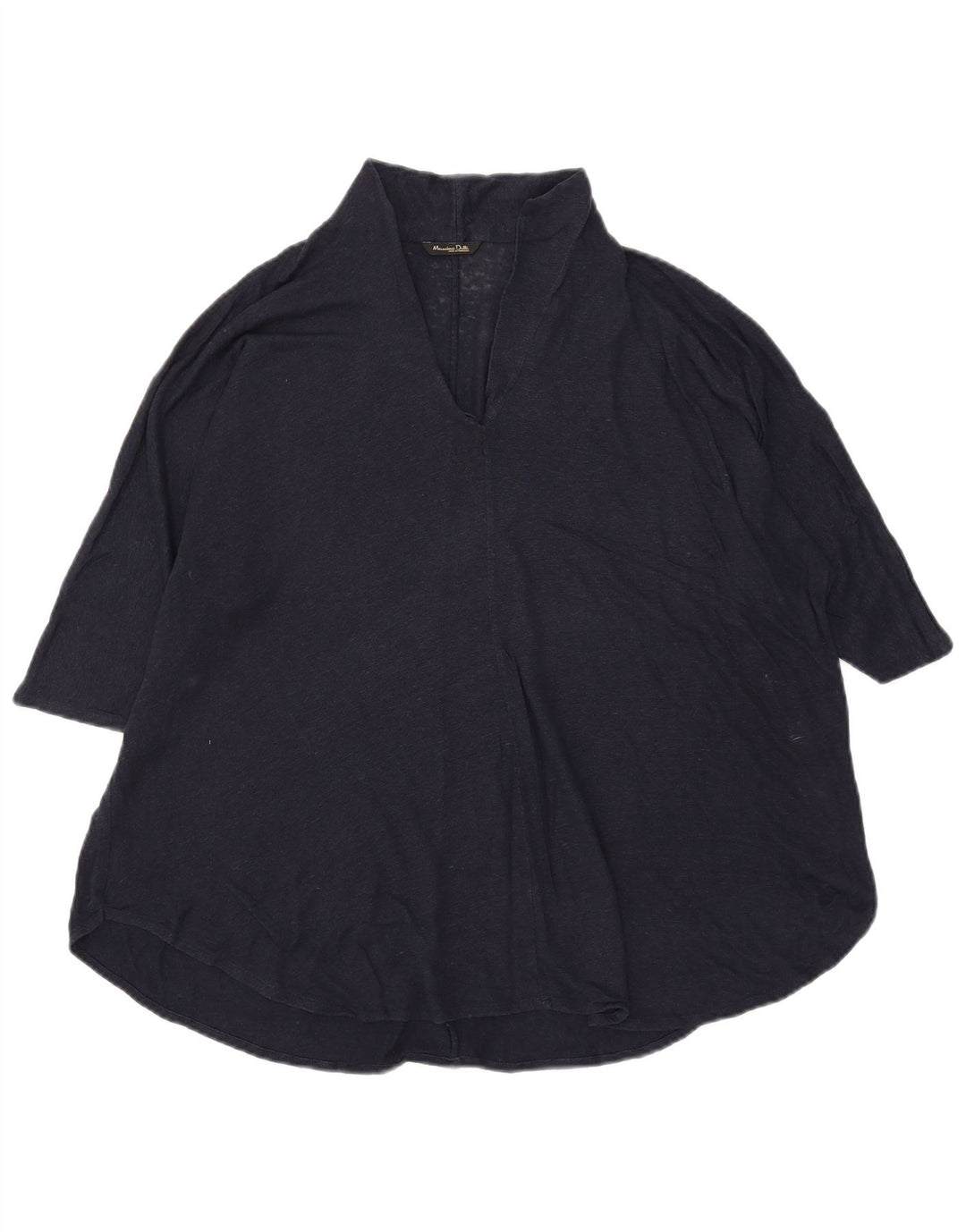 Massimo Dutti Blusa Mujer Top UK 40 XL Lino Azul Marino