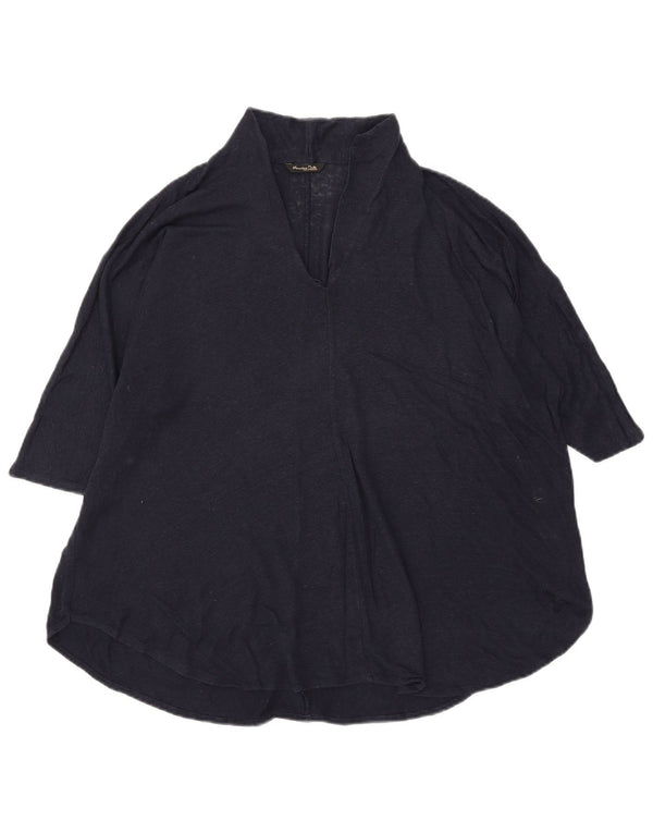 Massimo Dutti Blusa Mujer Top UK 40 XL Lino Azul Marino
