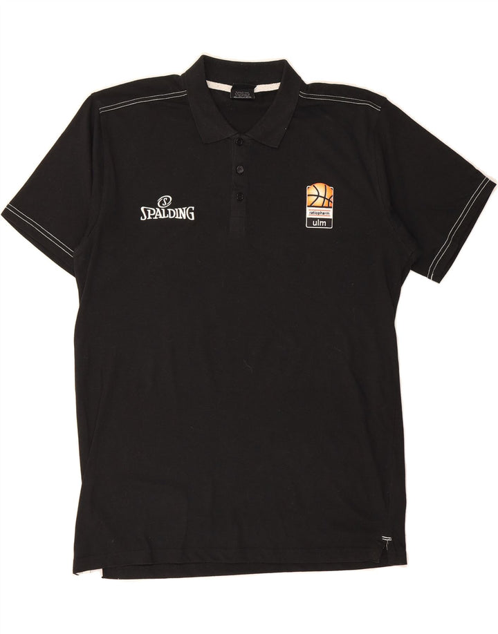 SPALDING Mens Graphic Polo Shirt XL Black Cotton Vintage Spalding and Second-Hand Spalding from Messina Hembry 