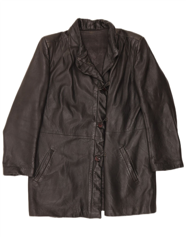 Abrigo de cuero vintage para mujer IT 46 Cuero negro grande