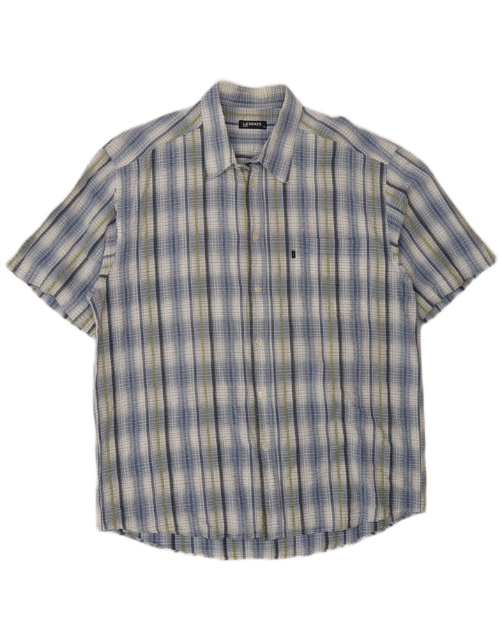 Lerros Hombre Manga Corta Regular Fit Camisa XL Azul Cuadros Algodón