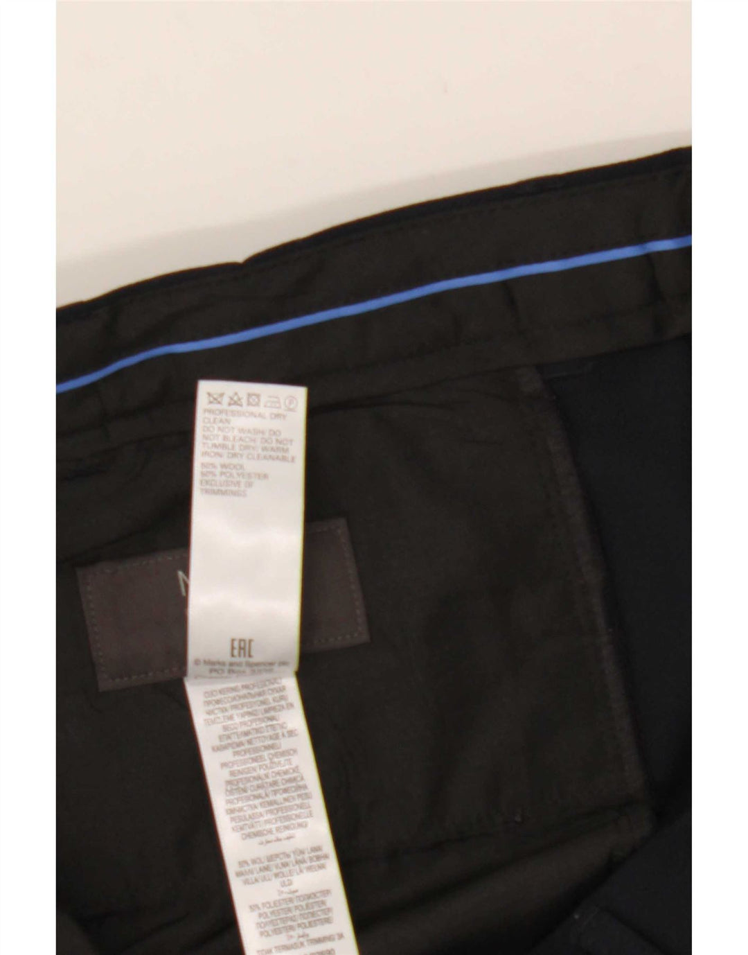 Marks & Spencer Pantalón de traje regular para hombre W36 L29 Lana azul marino