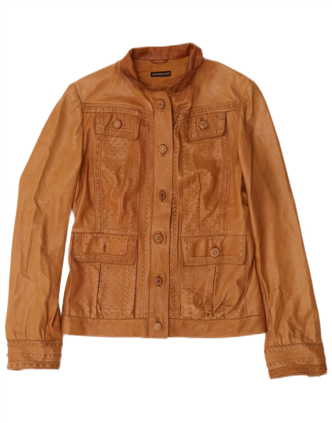Chaqueta de cuero vintage para mujer IT 44 cuero marrón medio