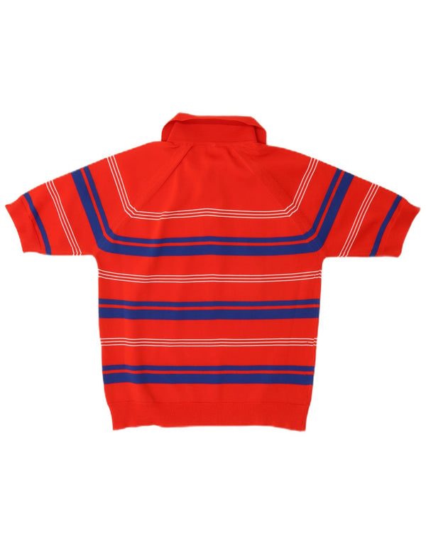 Vintage mujer polo cuello jersey suéter Reino Unido 14 medio rojo rayas
