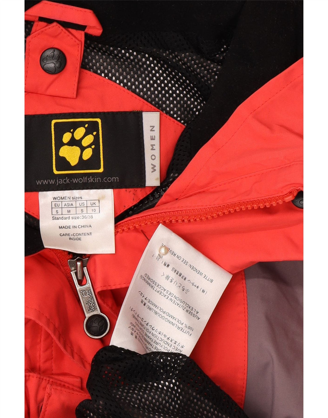 JACK WOLFSKIN Womens Hooded Rain Jacket UK 10 Small  Red Colourblock Vintage Jack Wolfskin and Second-Hand Jack Wolfskin from Messina Hembry 