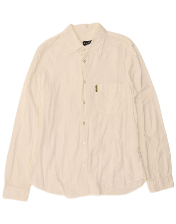 Camisa Armani Jeans Hombre Mediana Off White Algodón