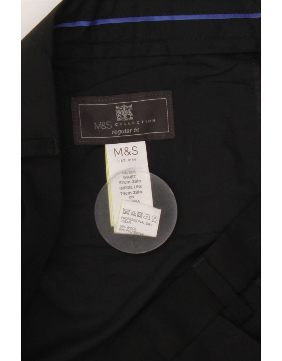 Marks & Spencer Pantalones de traje rectos de corte regular para hombre W38 L29 Lana negra
