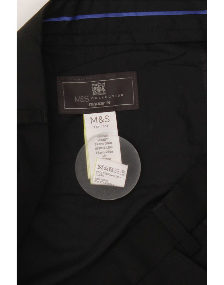 Marks & Spencer Pantalones de traje rectos de corte regular para hombre W38 L29 Lana negra