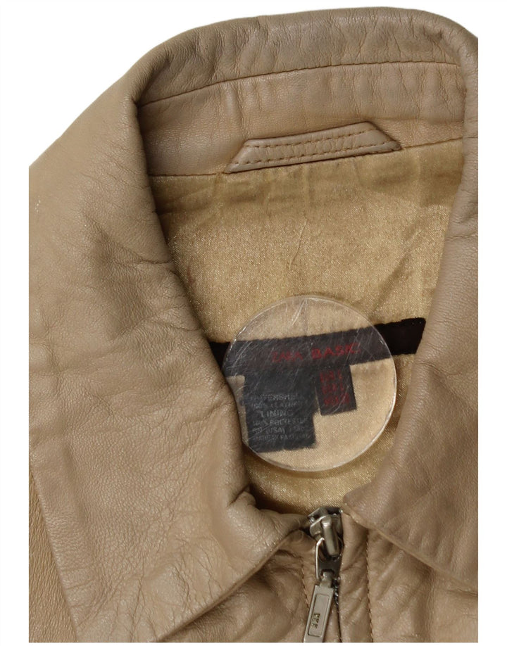 Zara Mujer Crop Chaqueta De Cuero UK 44 Grande Cuero Beige