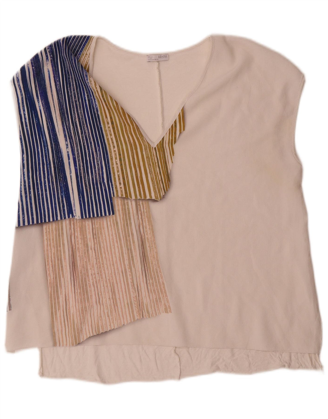 Zara Mujer Blusa Sin Mangas Top UK 44 Medio Blanco Colorblock