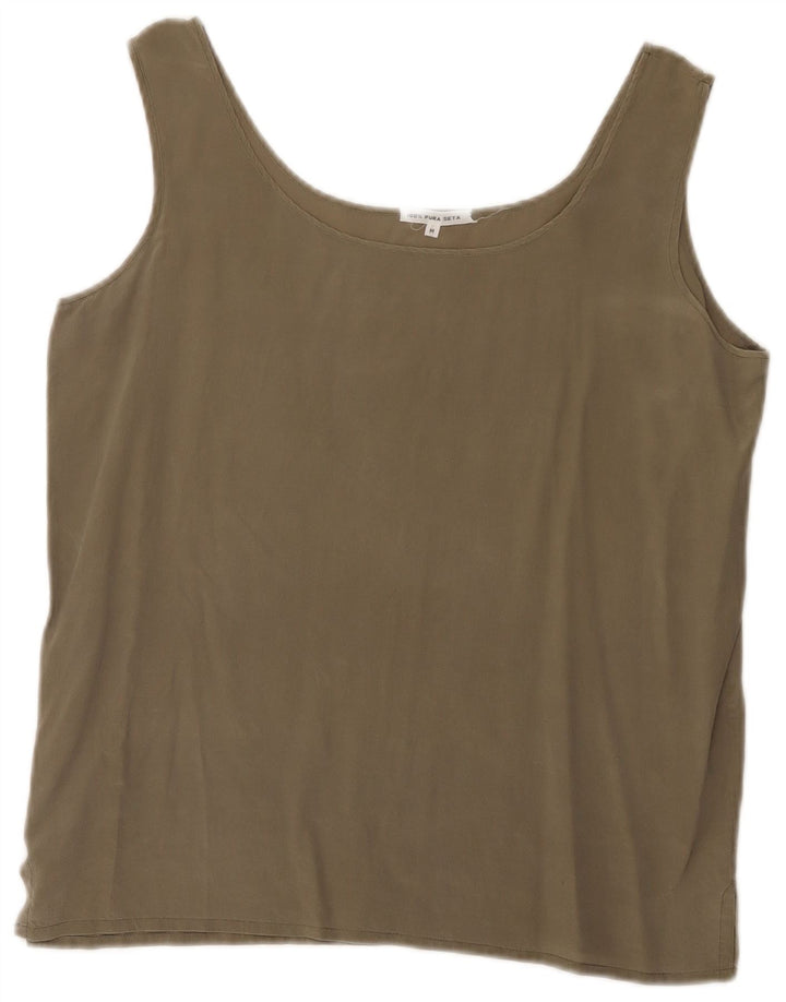 Vintage mujer Cami Top Reino Unido 14 seda caqui mediana