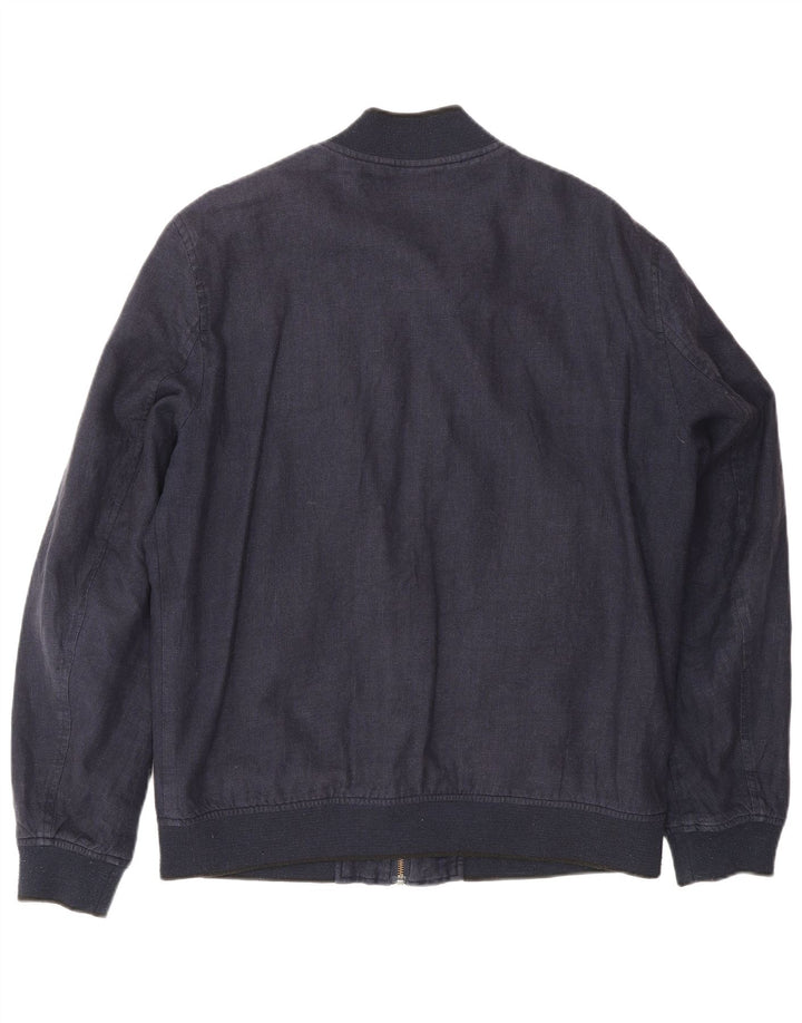 Ted Baker Chaqueta Bomber para Hombre Talla 4 Grande Lino Azul Marino