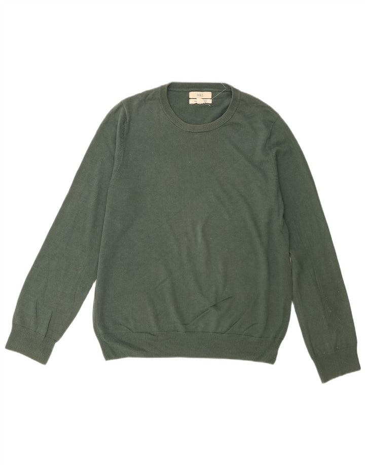 Marks & Spencer - Jersey de cuello redondo para hombre, talla pequeña, algodón verde