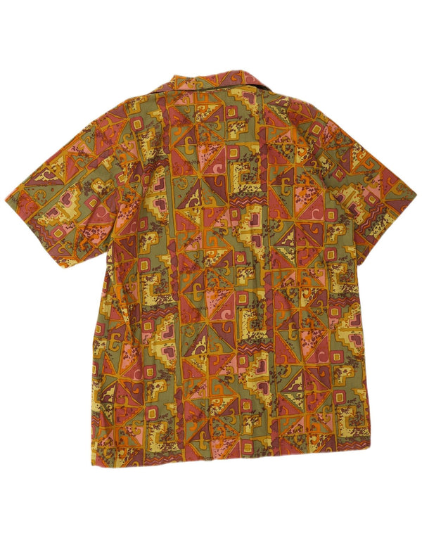 Camisa vintage de manga corta para hombre de algodón geométrico multicolor medio