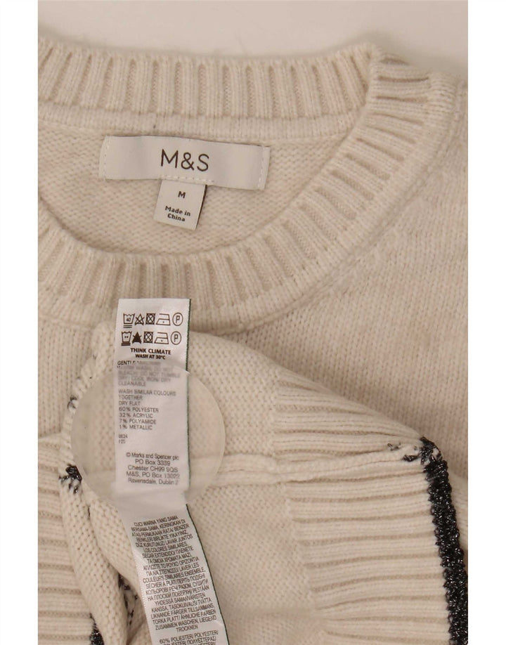 Marks & Spencer Suéter tipo jersey con cuello redondo para mujer UK 14 Medium Off White
