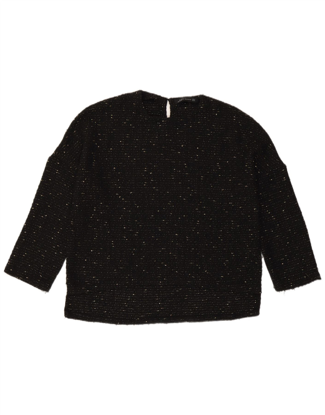Zara Mujer Top Extragrande Manga 3/4 UK 6 XS Poliéster Moteado Negro