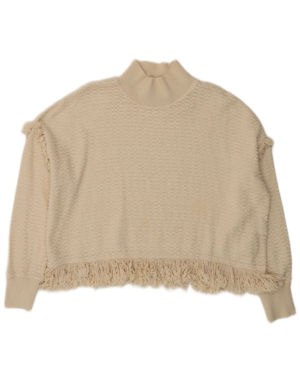 Zara Mujer Crop Turtle Neck Jumper Sweater UK 14 Medium Off White