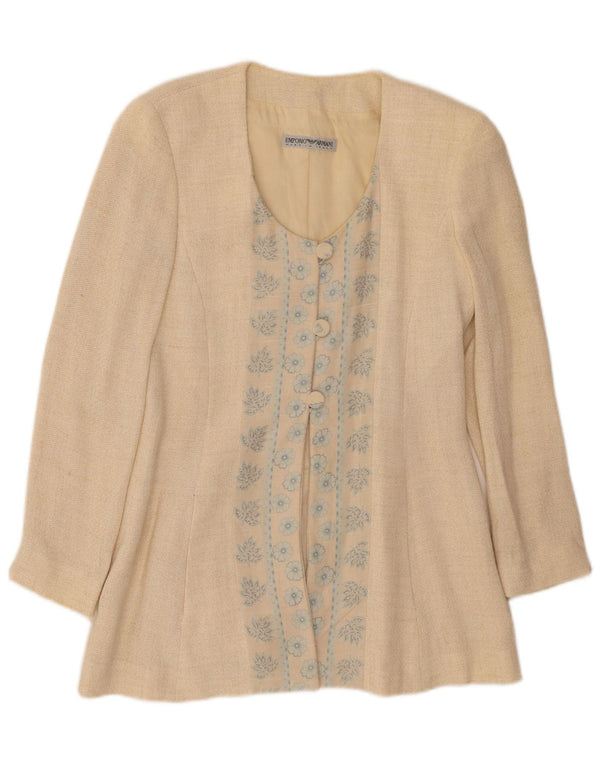 EMPORIO ARMANI Chaqueta tipo blazer de 3 botones para mujer UK 10 Small Beige Floral