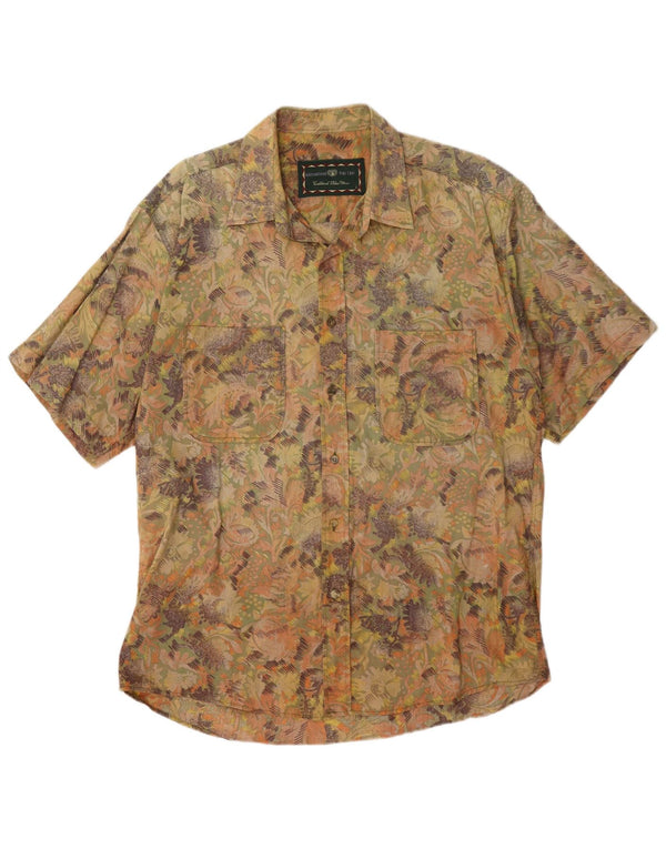 Vintage hombres camisa de manga corta grande multicolor Paisley algodón