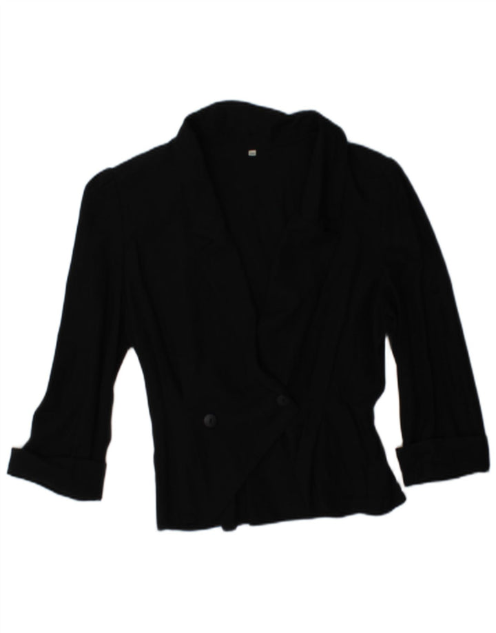 Vintage mujer 3/4 manga doble pecho Blazer chaqueta EU 38 medio negro
