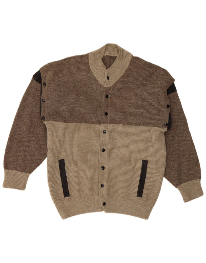 Vintage hombre cardigan suéter grande gris colorblock