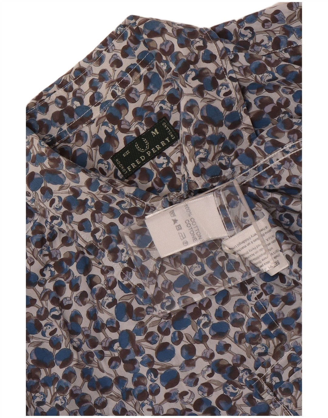 Camisa Fred Perry Mujer UK 44 Algodón Floral Azul Medio