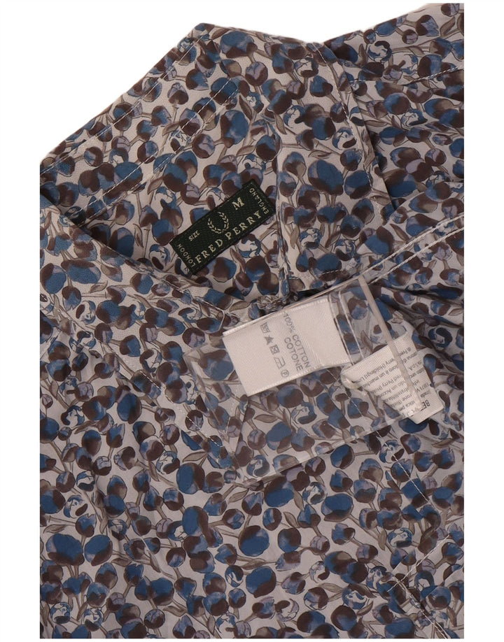 Camisa Fred Perry Mujer UK 44 Algodón Floral Azul Medio