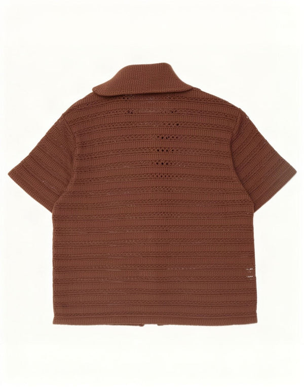 Zara Hombre Camisa Manga Corta Large Algodón Rayas Marrón