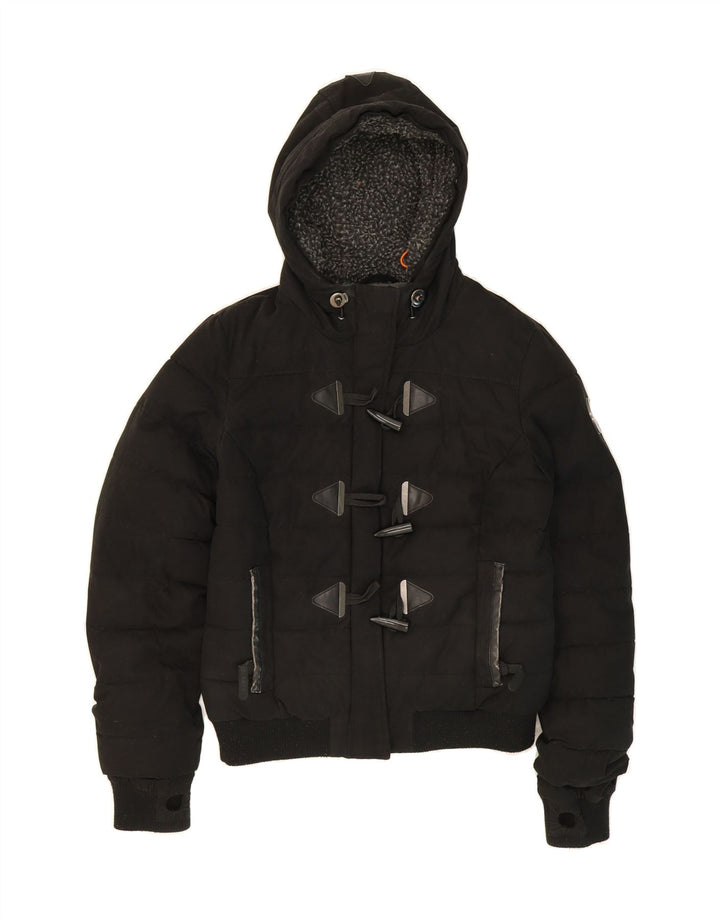 SUPERDRY Womens Hooded Padded Jacket UK 12 Medium Black Polyester Vintage Superdry and Second-Hand Superdry from Messina Hembry 