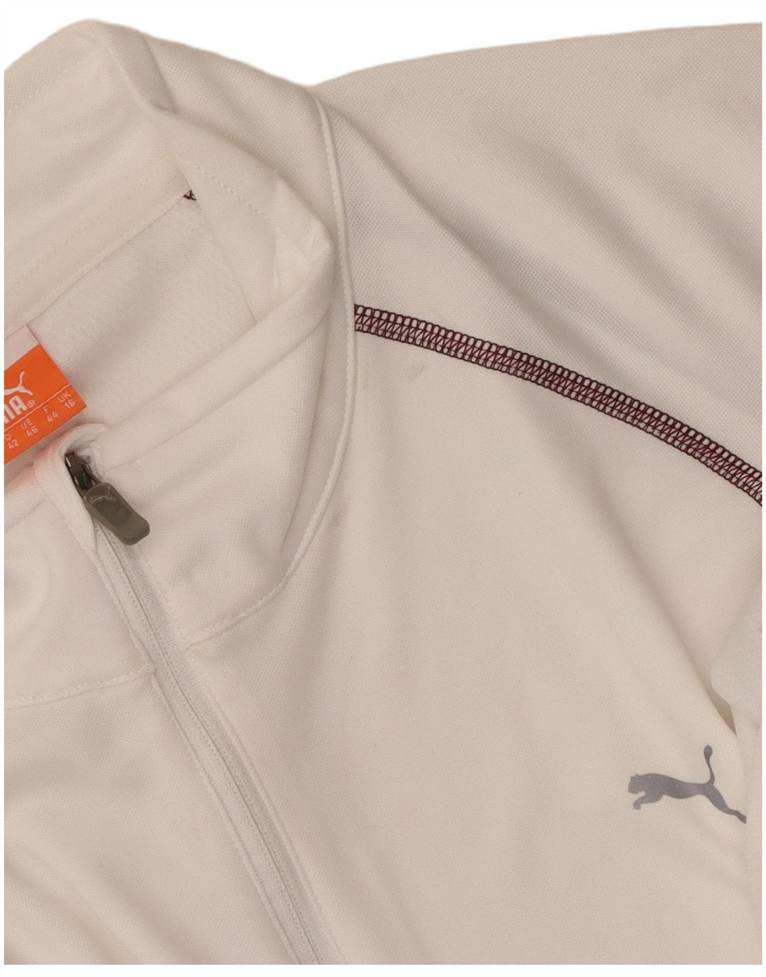 Puma Mujer Zip Neck Jersey Chándal Top UK 16 Grande Poliéster Blanco