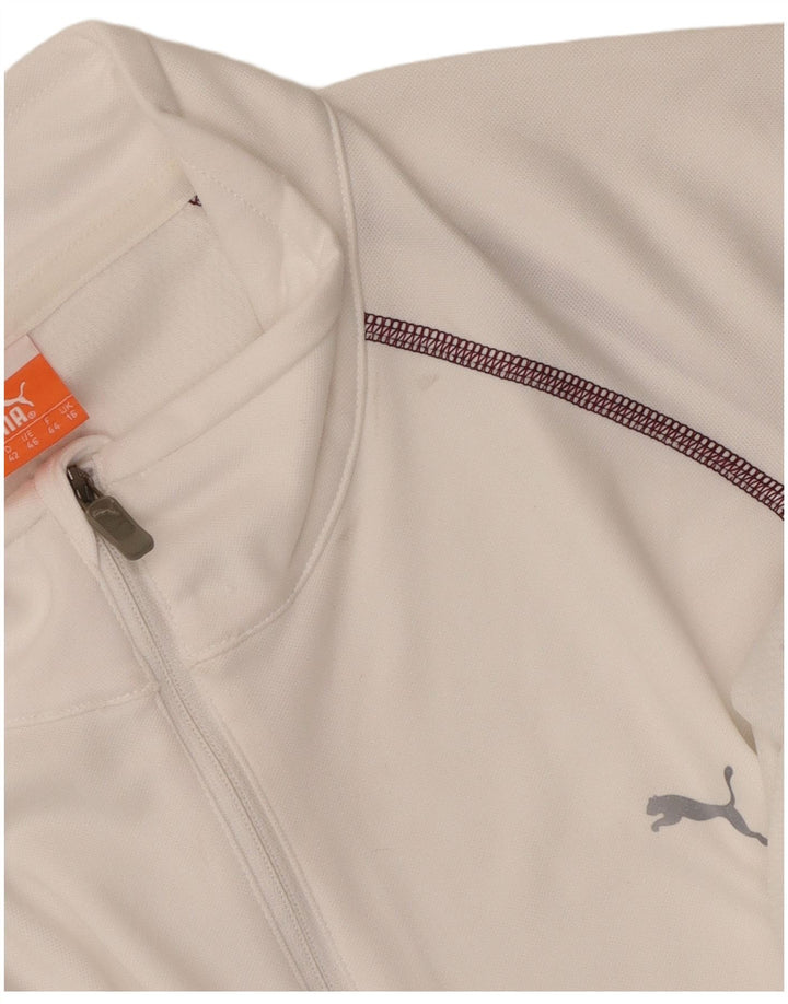 Puma Mujer Zip Neck Jersey Chándal Top UK 16 Grande Poliéster Blanco