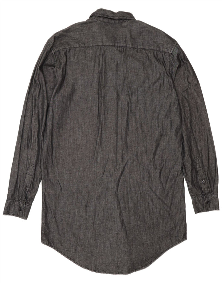 Zara Hombre Camisa Larga Grande Gris Algodón