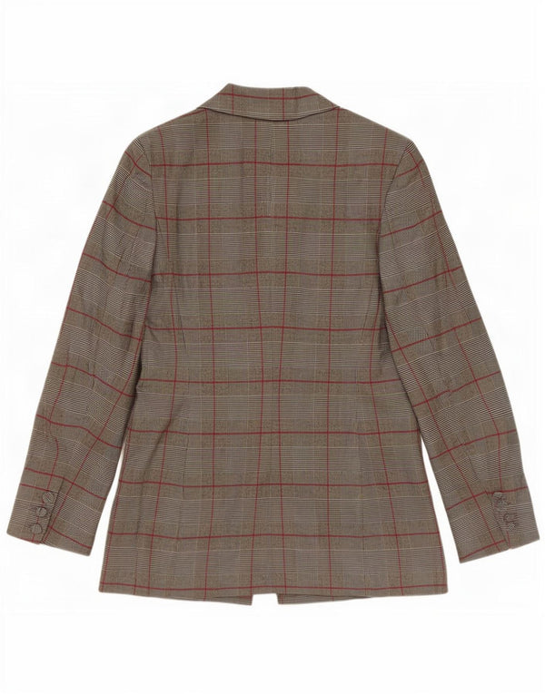 Zara Chaqueta Blazer De 1 Botón Para Mujer UK 42 Poliéster A Cuadros Gris Medio