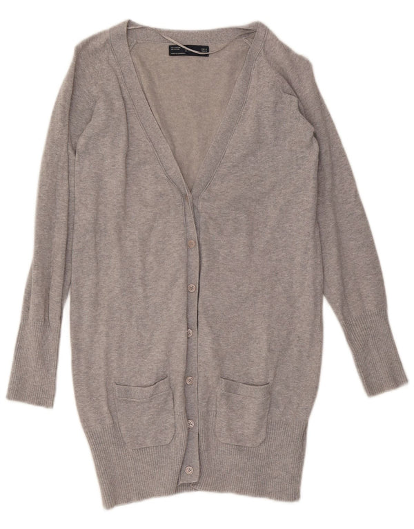Zara Mujer Cárdigan Suéter UK 12 Algodón Moteado Gris Medio