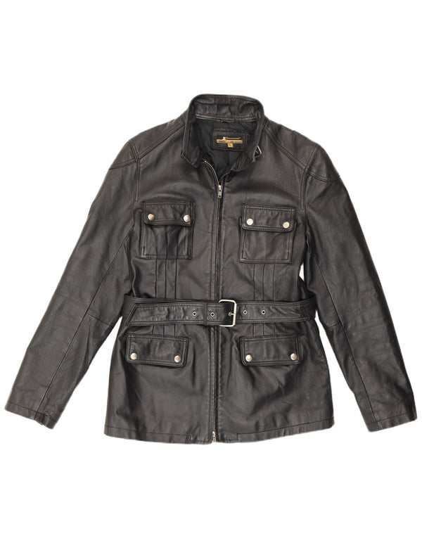 Vintage mujer chaqueta de cuero Reino Unido 16 cuero negro grande