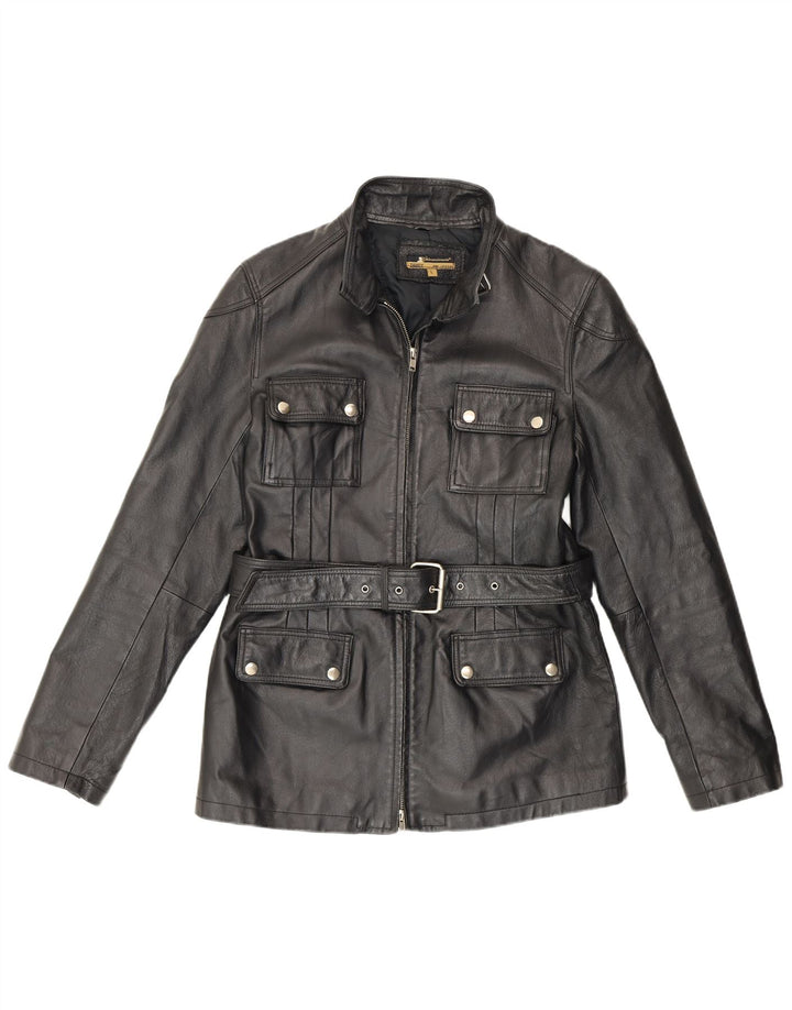 Vintage mujer chaqueta de cuero Reino Unido 16 cuero negro grande