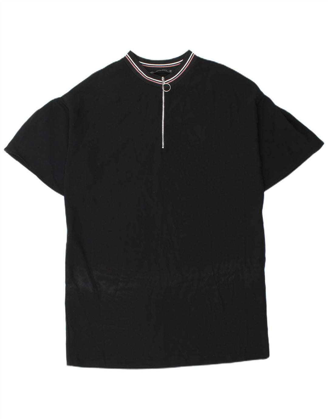 Zara Mujer Vestido Recto Con Cremallera Y Cuello UK 44 Mediano Poliéster Negro