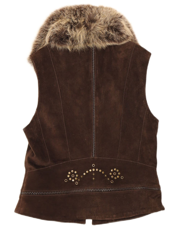 Karen Millen Chaleco de ante para mujer UK 44 Grande Marrón