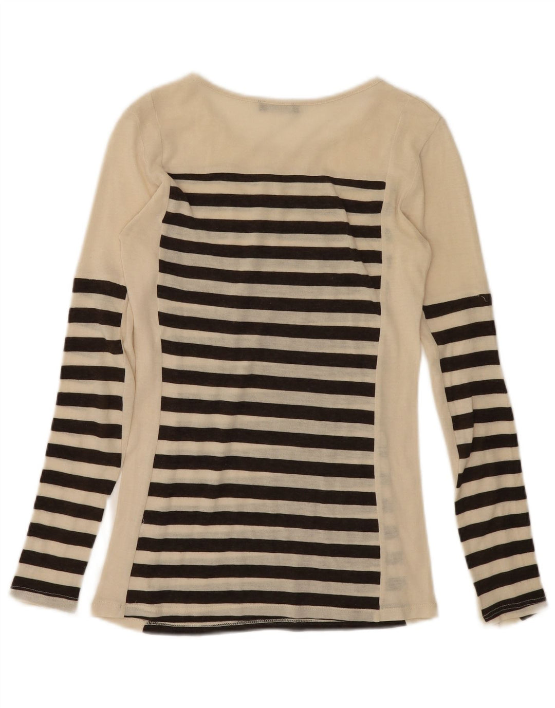 Zara Mujer Top Manga Larga UK 8 Small Beige Rayas