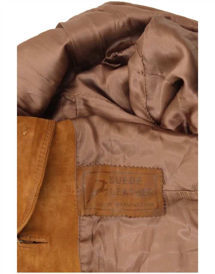 VINTAGE Mujer 3 Botones Ante Blazer Chaqueta Reino Unido 8 Pequeño Ante Beige