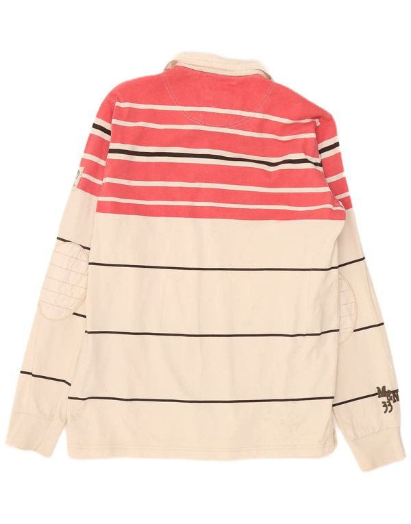 Murphy & Nye Polo de rugby de manga larga con gráfico para hombre XL Blanco a rayas