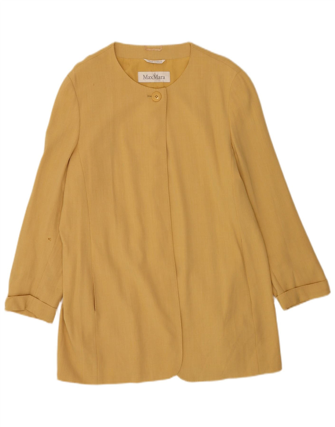 Max Mara Chaqueta tipo blazer larga con 1 botón para mujer, talla 40, color amarillo